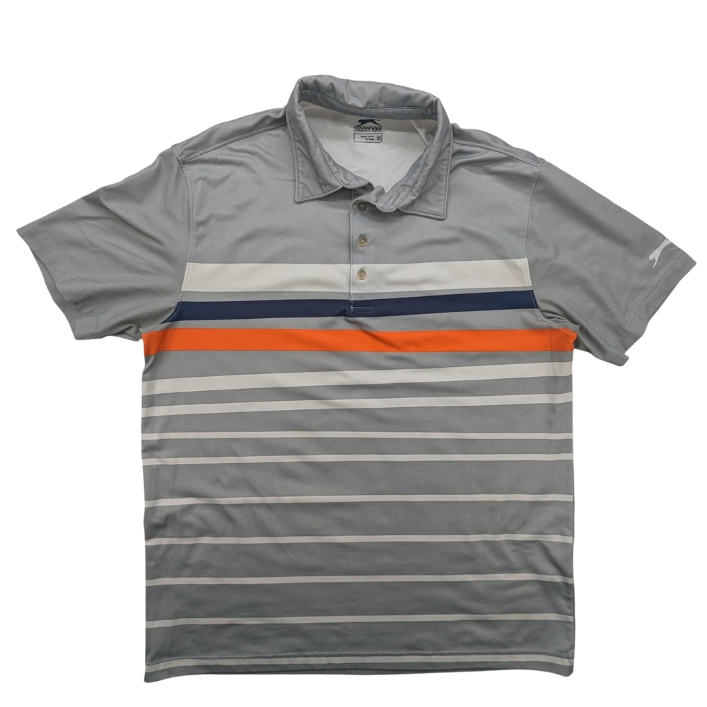 Slazenger Shirt Mens Medium Performance Golf Polo Gray Striped Stretch Modern
